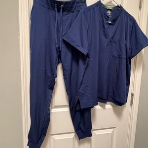 Navy blue jogger scrub set